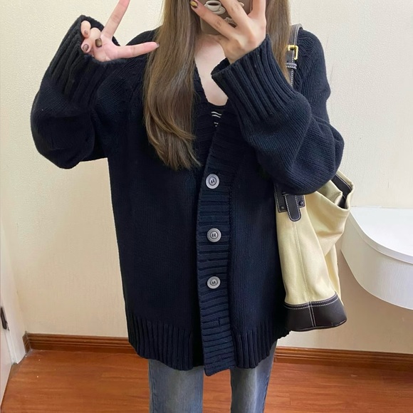 Black Button-Up Cardigan - Picture 1 of 5